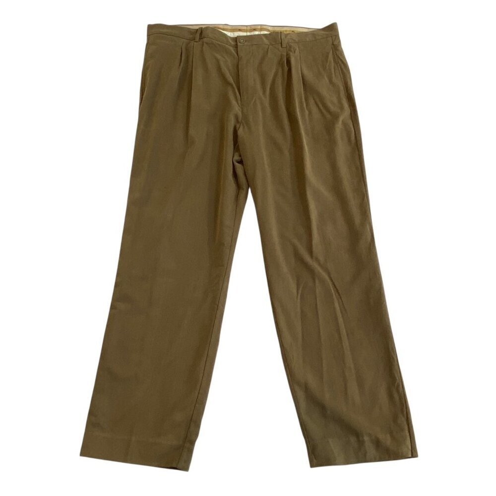 Tommy Bahama Silk Blend Pants Mens Size 42 Pleated Front Brown Chinos Casual